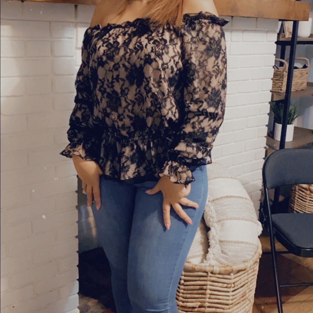 Adrianna Papell Off the Shoulder Lace Blouse